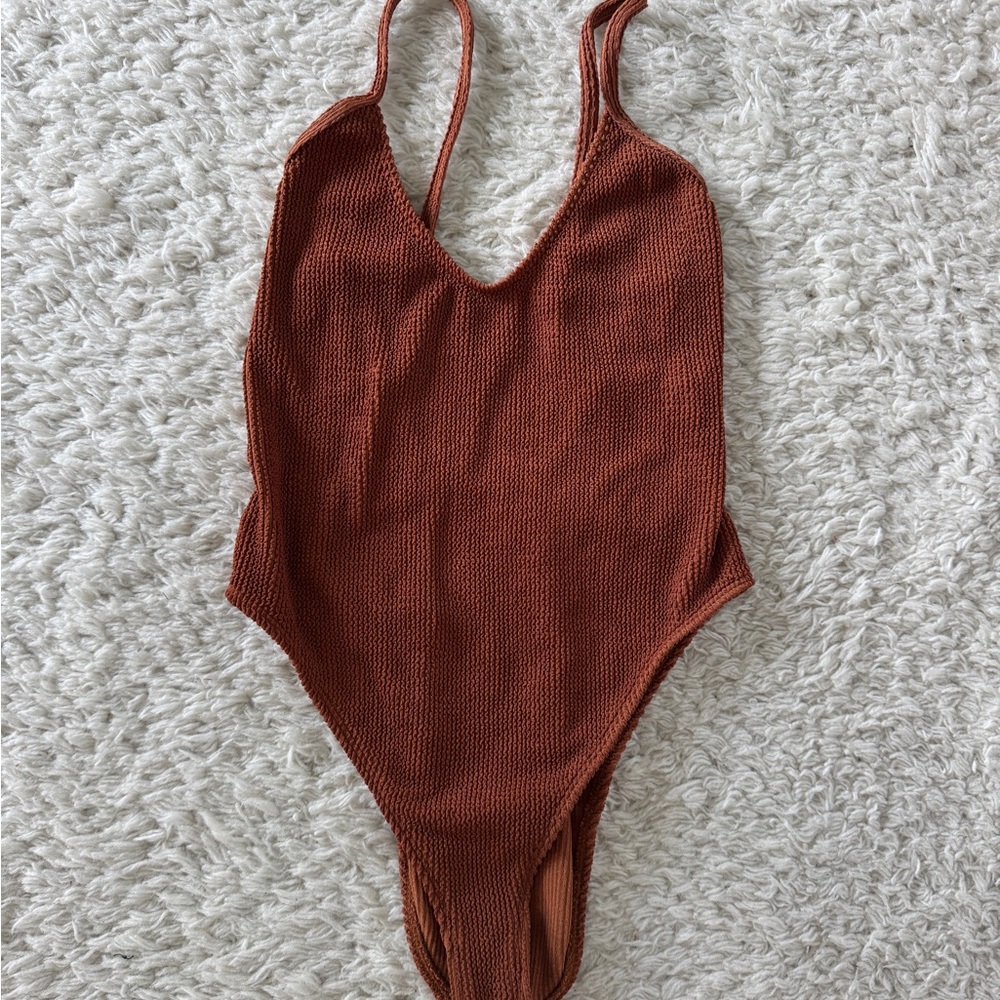 Good American Rust Knit One-Piece Swimsuit